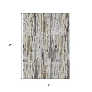 10' X 14' Beige And Gray Striped Washable Indoor Outdoor Area Rug