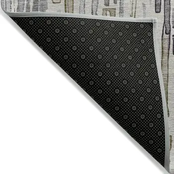 10' X 14' Beige And Gray Striped Washable Indoor Outdoor Area Rug