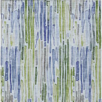 3' X 5' Sky Blue And Fern Green Striped Washable Indoor Outdoor Area Rug