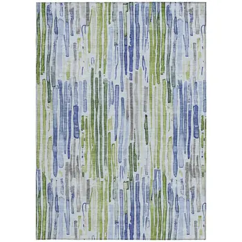 8' X 10' Sky Blue And Fern Green Striped Washable Indoor Outdoor Area Rug