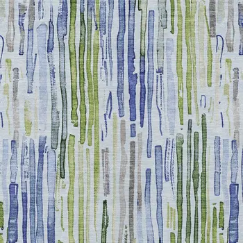 9' X 12' Sky Blue And Fern Green Striped Washable Indoor Outdoor Area Rug