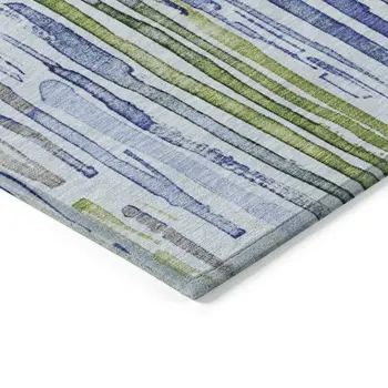 10' X 14' Sky Blue And Fern Green Striped Washable Indoor Outdoor Area Rug