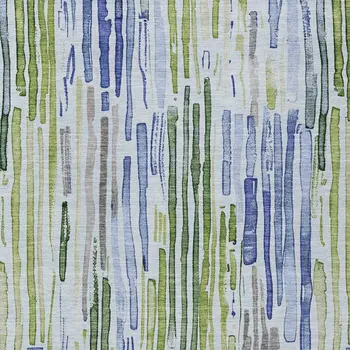 10' X 14' Sky Blue And Fern Green Striped Washable Indoor Outdoor Area Rug