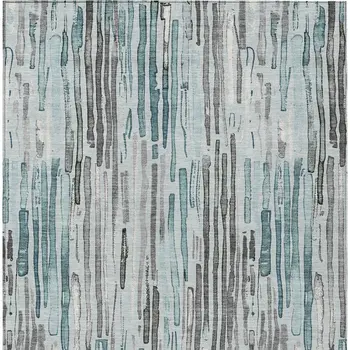 3' X 5' Teal Blue And Gray Striped Washable Indoor Outdoor Area Rug