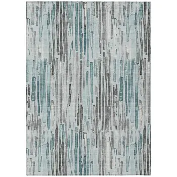 5' X 8' Teal Blue And Gray Striped Washable Indoor Outdoor Area Rug