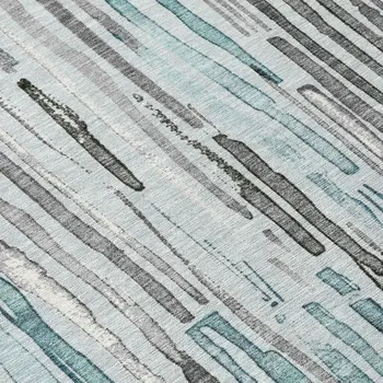 8' Teal Blue And Gray Round Striped Washable Indoor Outdoor Area Rug
