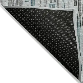 8' X 10' Teal Blue And Gray Striped Washable Indoor Outdoor Area Rug