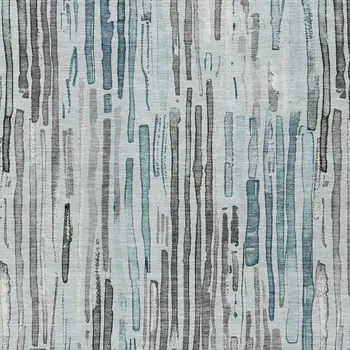9' X 12' Teal Blue And Gray Striped Washable Indoor Outdoor Area Rug