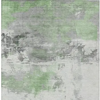 3' X 5' Artichoke Green And Gray Abstract Washable Indoor Outdoor Area Rug