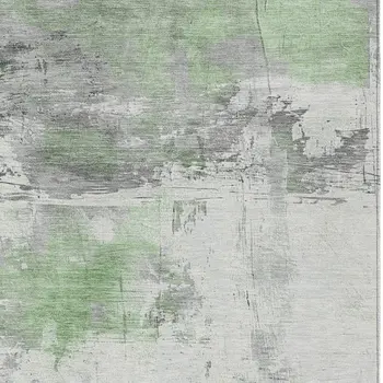 3' X 5' Artichoke Green And Gray Abstract Washable Indoor Outdoor Area Rug