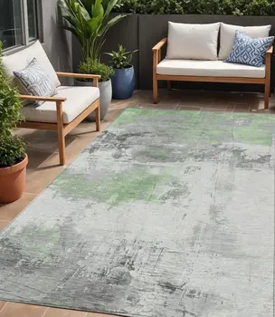 5' X 8' Artichoke Green And Gray Abstract Washable Indoor Outdoor Area Rug