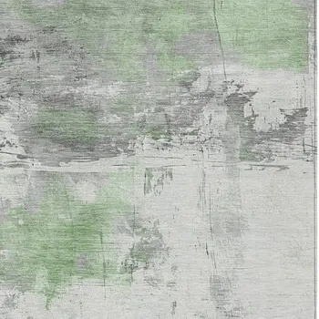 5' X 8' Artichoke Green And Gray Abstract Washable Indoor Outdoor Area Rug