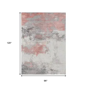 8' X 10' Coral And Gray Abstract Washable Indoor Outdoor Area Rug