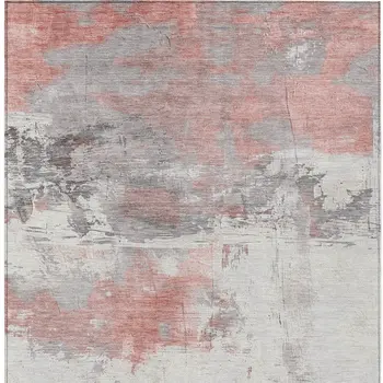 10' X 14' Coral And Gray Abstract Washable Indoor Outdoor Area Rug