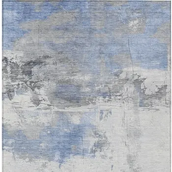 5' X 8' Denim Blue And Gray Abstract Washable Indoor Outdoor Area Rug