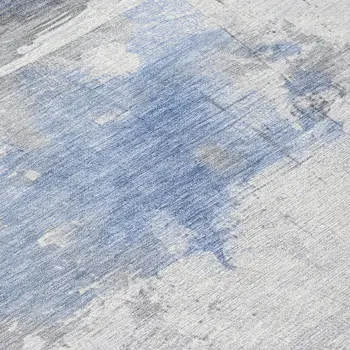 8' Denim Blue And Gray Round Abstract Washable Indoor Outdoor Area Rug