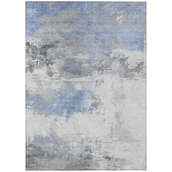8' X 10' Denim Blue And Gray Abstract Washable Indoor Outdoor Area Rug