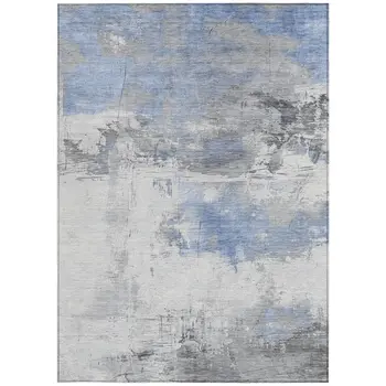 8' X 10' Denim Blue And Gray Abstract Washable Indoor Outdoor Area Rug