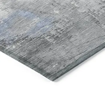 9' X 12' Denim Blue And Gray Abstract Washable Indoor Outdoor Area Rug