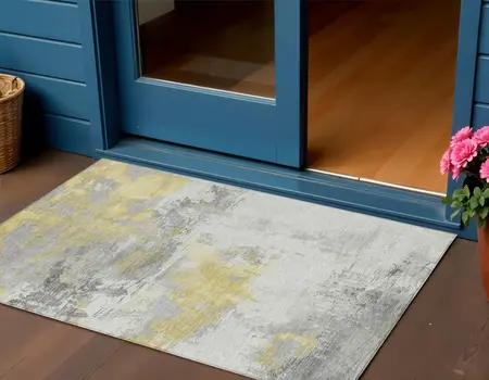 3' X 5' Gold And Gray Abstract Washable Indoor Outdoor Area Rug