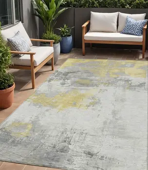 5' X 8' Gold And Gray Abstract Washable Indoor Outdoor Area Rug