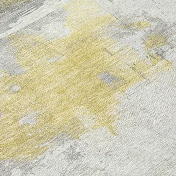 8' Gold And Gray Round Abstract Washable Indoor Outdoor Area Rug