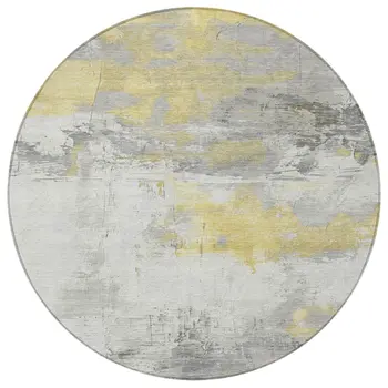 8' Gold And Gray Round Abstract Washable Indoor Outdoor Area Rug