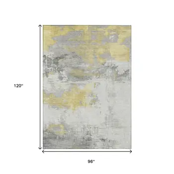 8' X 10' Gold And Gray Abstract Washable Indoor Outdoor Area Rug
