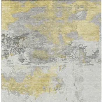 10' X 14' Gold And Gray Abstract Washable Indoor Outdoor Area Rug