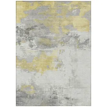 10' X 14' Gold And Gray Abstract Washable Indoor Outdoor Area Rug