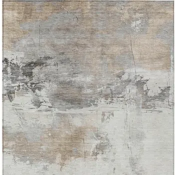 5' X 8' Ivory And Gray Abstract Washable Indoor Outdoor Area Rug