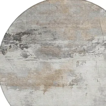 8' Ivory And Gray Round Abstract Washable Indoor Outdoor Area Rug
