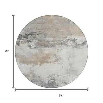 8' Ivory And Gray Round Abstract Washable Indoor Outdoor Area Rug