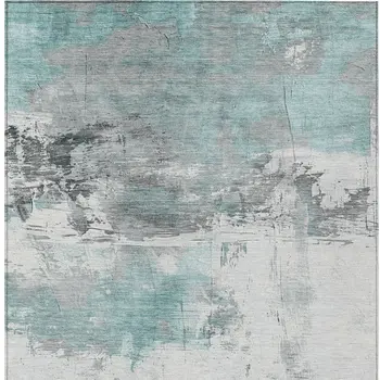 3' X 5' Teal Blue And Gray Abstract Washable Indoor Outdoor Area Rug