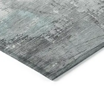 5' X 8' Teal Blue And Gray Abstract Washable Indoor Outdoor Area Rug