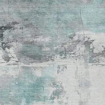 9' X 12' Teal Blue And Gray Abstract Washable Indoor Outdoor Area Rug