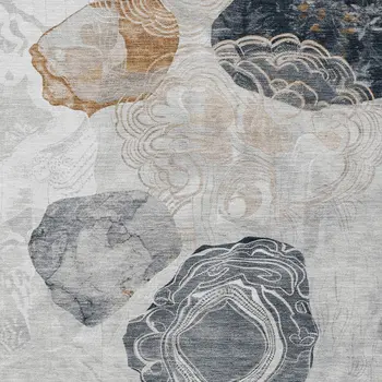 5' X 8' Gray Silver And Gold Floral Washable Indoor Outdoor Area Rug