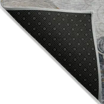9' X 12' Gray Silver And Gold Floral Washable Indoor Outdoor Area Rug