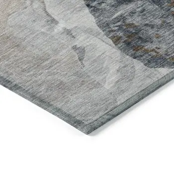 9' X 12' Gray Silver And Gold Floral Washable Indoor Outdoor Area Rug