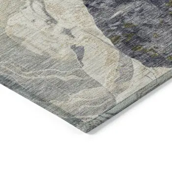 9' X 12' Ivory Gold And Gray Floral Washable Indoor Outdoor Area Rug