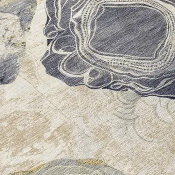 9' X 12' Ivory Gold And Gray Floral Washable Indoor Outdoor Area Rug