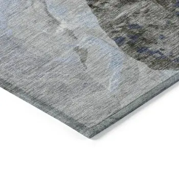 3' X 5' Sky Blue Charcoal And Ivory Floral Washable Indoor Outdoor Area Rug
