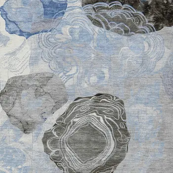 3' X 5' Sky Blue Charcoal And Ivory Floral Washable Indoor Outdoor Area Rug