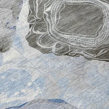 3' X 5' Sky Blue Charcoal And Ivory Floral Washable Indoor Outdoor Area Rug