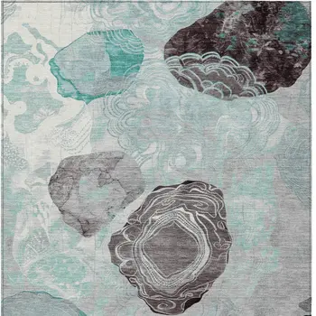 3' X 5' Teal Blue Charcoal And Ivory Floral Washable Indoor Outdoor Area Rug