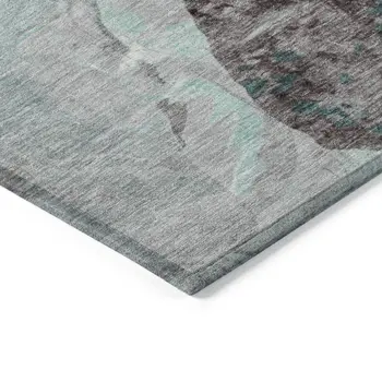 9' X 12' Teal Blue Charcoal And Ivory Floral Washable Indoor Outdoor Area Rug
