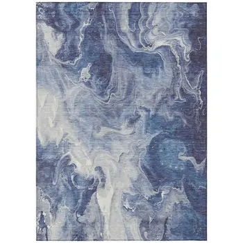 3' X 5' Blue And Ivory Abstract Washable Indoor Outdoor Area Rug