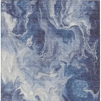 3' X 5' Blue And Ivory Abstract Washable Indoor Outdoor Area Rug