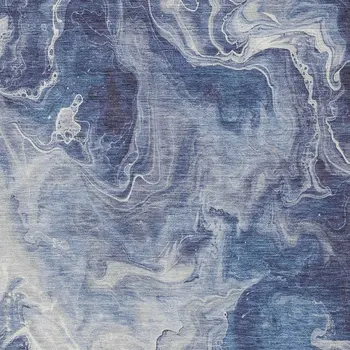 5' X 8' Blue And Ivory Abstract Washable Indoor Outdoor Area Rug