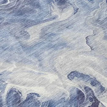 8' Blue And Ivory Round Abstract Washable Indoor Outdoor Area Rug